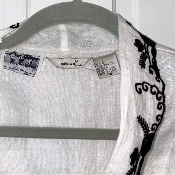 Edward Irish Linen white 3/4 sleeve with black embroidery - Picture 7 of 7